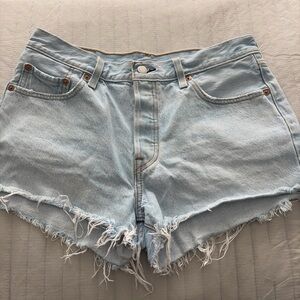 Levi's Sky Blue Distressed Jean Shorts